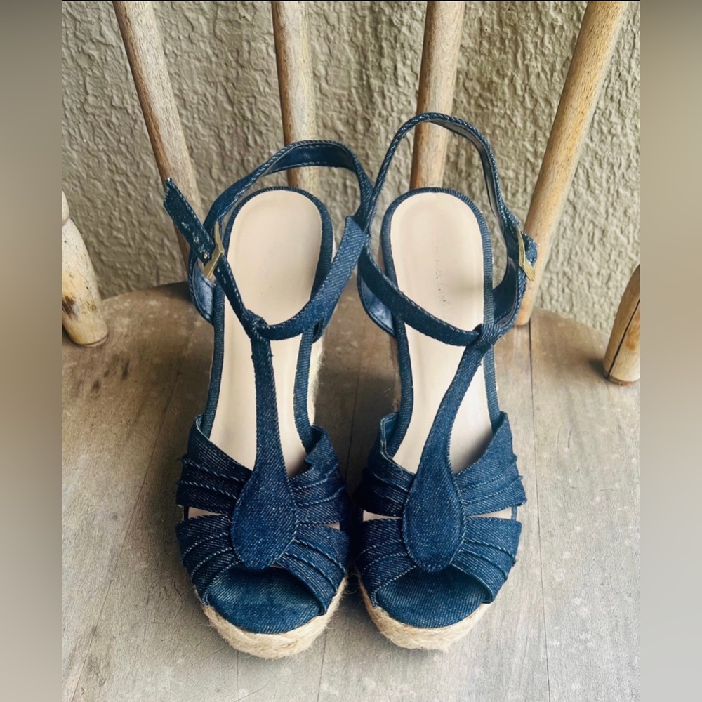 Ladies Wedge Platform Blue Jean Shoes